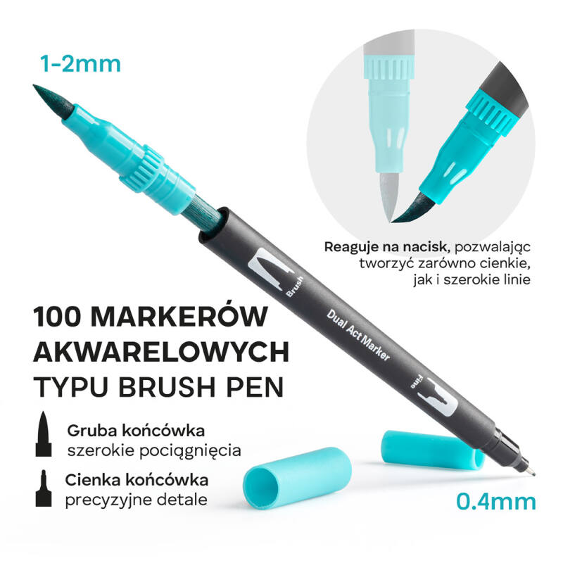 Markery Akwarelowe zestaw 100 Sztuk Mazaki Pisaki Flamastry Dwustronne Wodne - obrazek 4