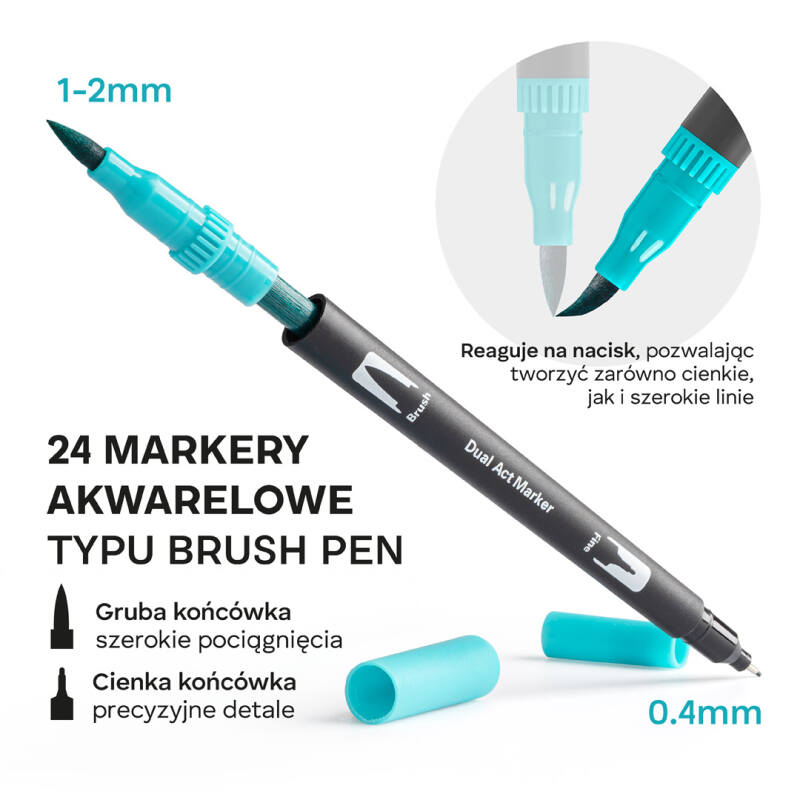 Markery akwarelowe Zestaw 24 kolory Flamastry Dwustronne Mazaki Pisaki Wodne - obrazek 4