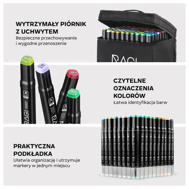 MARKERY ALKOHOLOWE 80 Mazaki Flamastry Pisaki Dwustronne + PODSTAWKA TORBA - obrazek 5