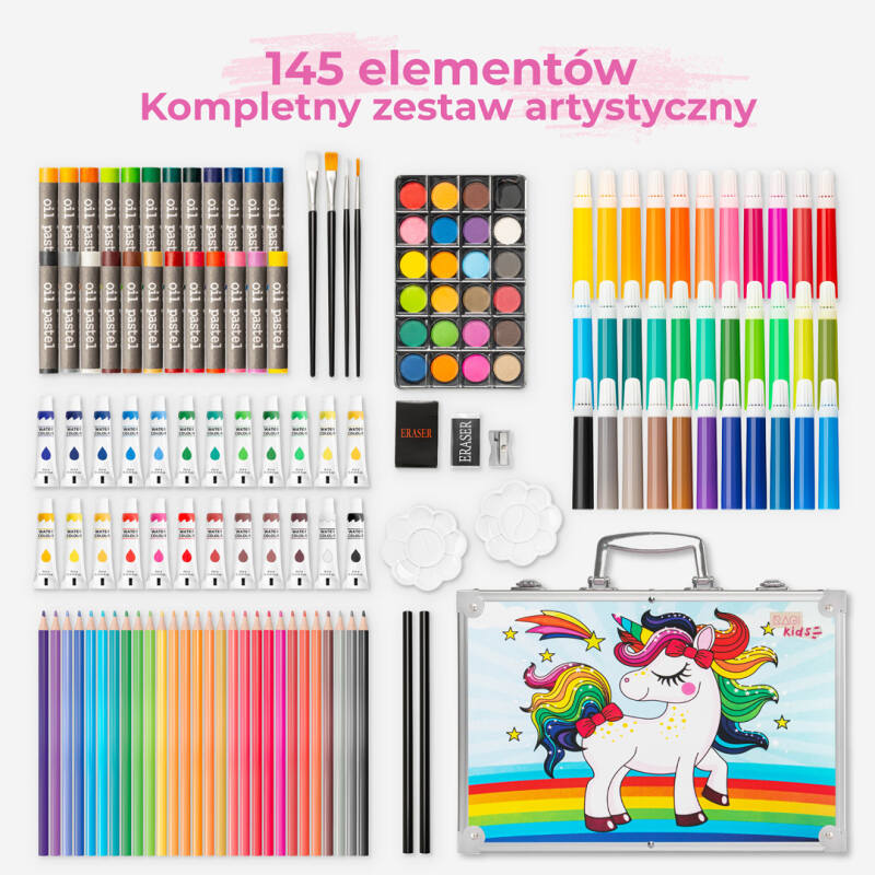 Zestaw Artystyczny w Walizce dla Dzieci 145 elementów Tęczowy Jednorożec - obrazek 3