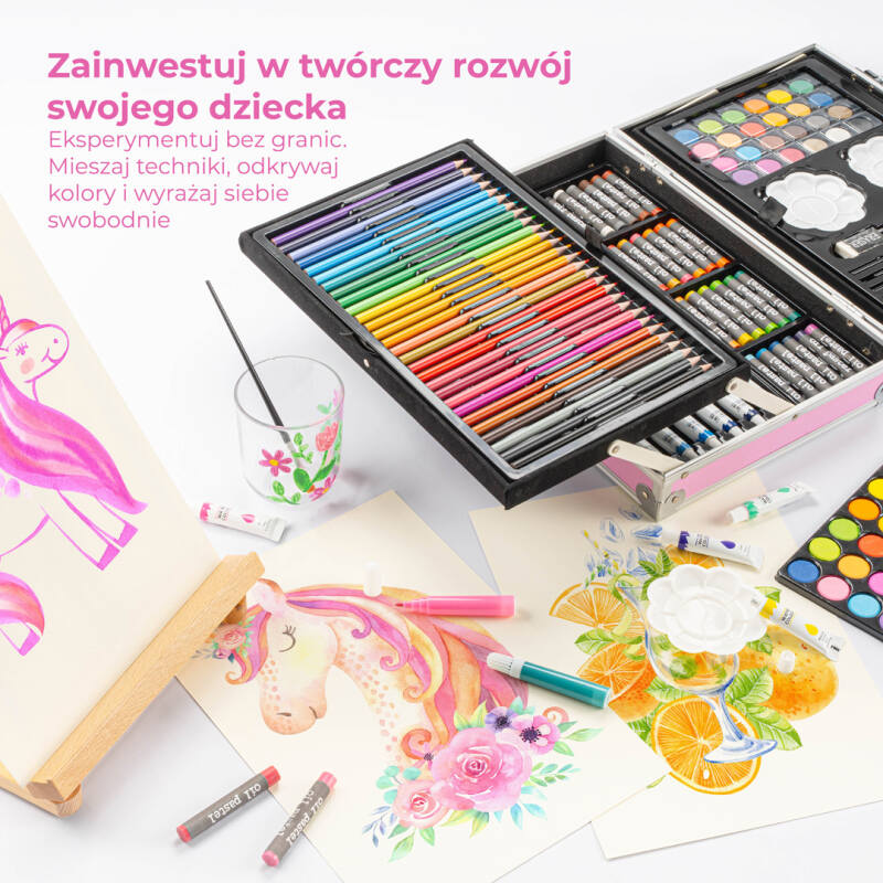 Zestaw Artystyczny w Walizce dla Dzieci 145 elementów Tęczowy Jednorożec - obrazek 4