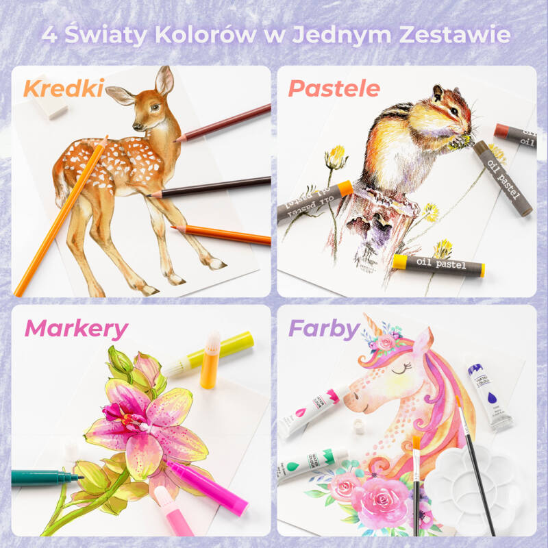 Zestaw Artystyczny w Walizce dla Dzieci 145 elementów Tęczowy Jednorożec - obrazek 5