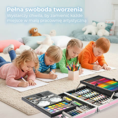 Alternative view of ZESTAW ARTYSTYCZNY DLA DZIECI do malowania i kolorowania w Walizce 145 elementów Różowy Jednorożec