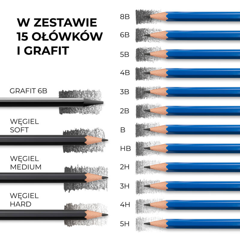 Duży Zestaw Kredek i Ołówków do Rysowania Szkicowania Profesjonalny 100 elementów - obrazek 11