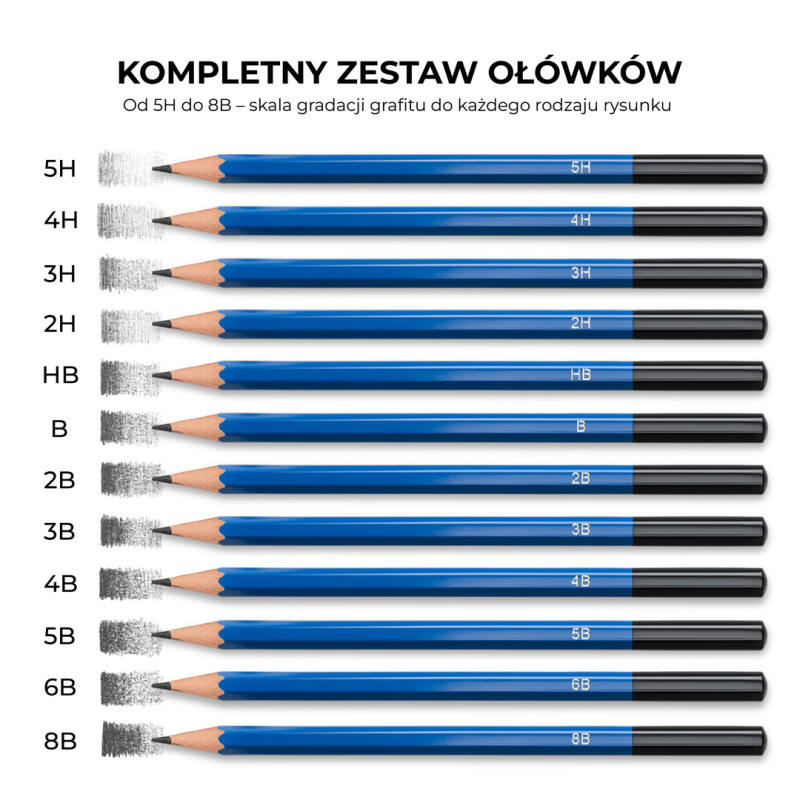 Zestaw do nauki rysowania – 35 ołówków i akcesoriów w piórniku ze szkicownikiem - obrazek 12