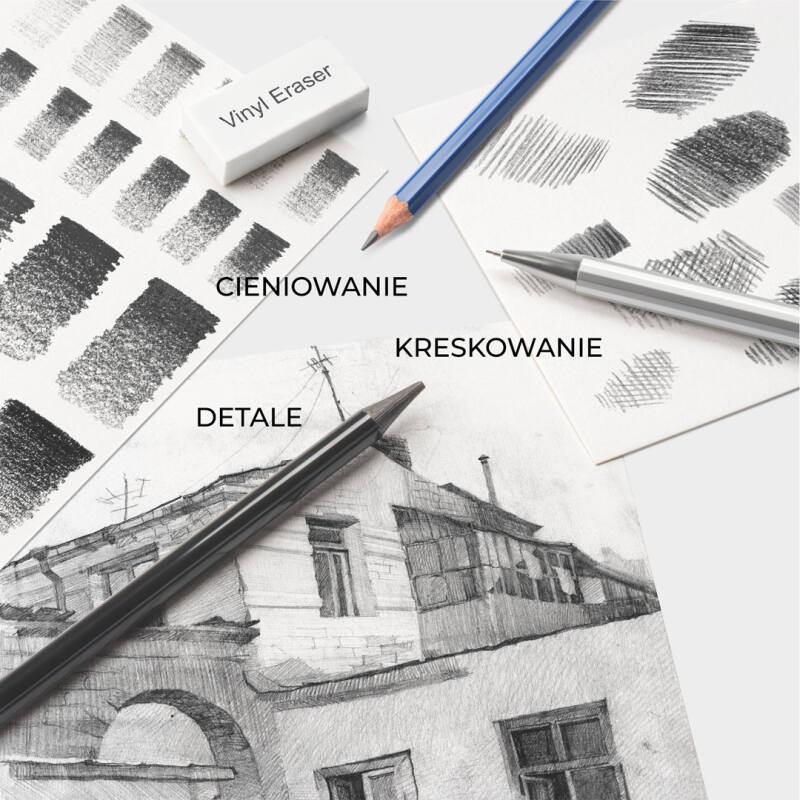 Zestaw do nauki rysowania – 35 ołówków i akcesoriów w piórniku ze szkicownikiem - obrazek 14