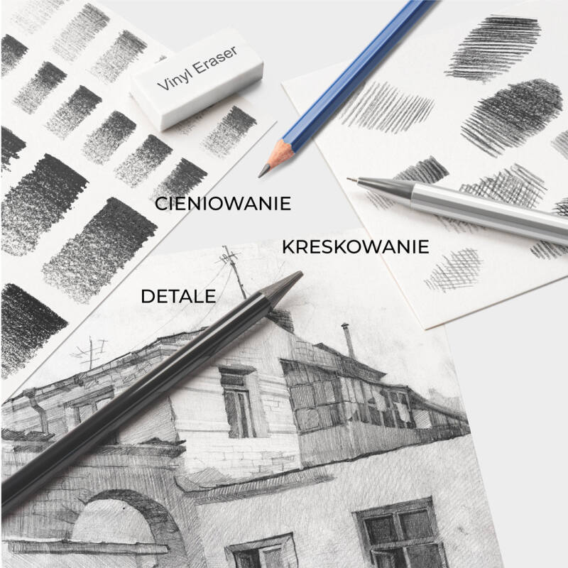 Zestaw ołówków do rysowania i szkicowania – 42 elementy w etui ze szkicownikiem - obrazek 15
