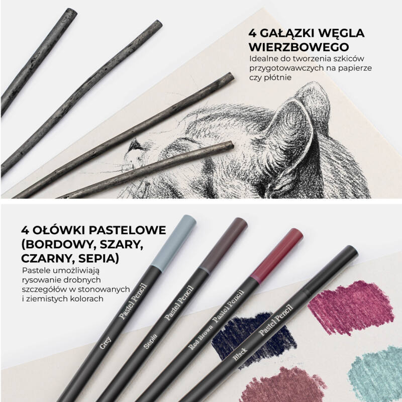 Zestaw ołówków do rysowania i szkicowania – 42 elementy w etui ze szkicownikiem - obrazek 18