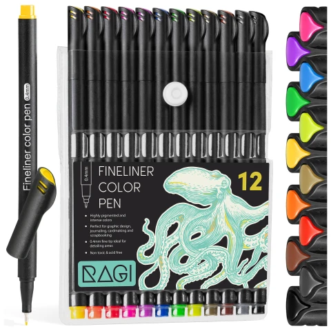 Cienkopisy Fineliner Kreślarski - Zestaw 12 Kolorów 0.4mm