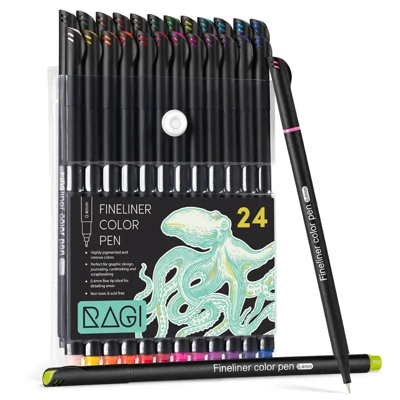 Cienkopisy Fineliner Kreślarski - Zestaw 24 Kolory 0.4mm