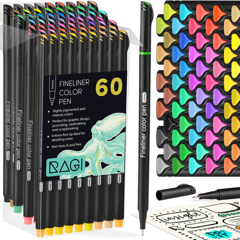 Cienkopisy Fineliner Kreślarski Zestaw 60 Kolorów 0.4 mm
