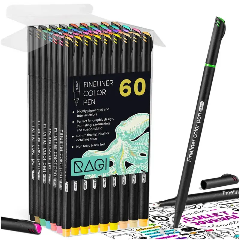 Cienkopisy Fineliner Kreślarski  Zestaw 60 Kolorów 0.4 mm