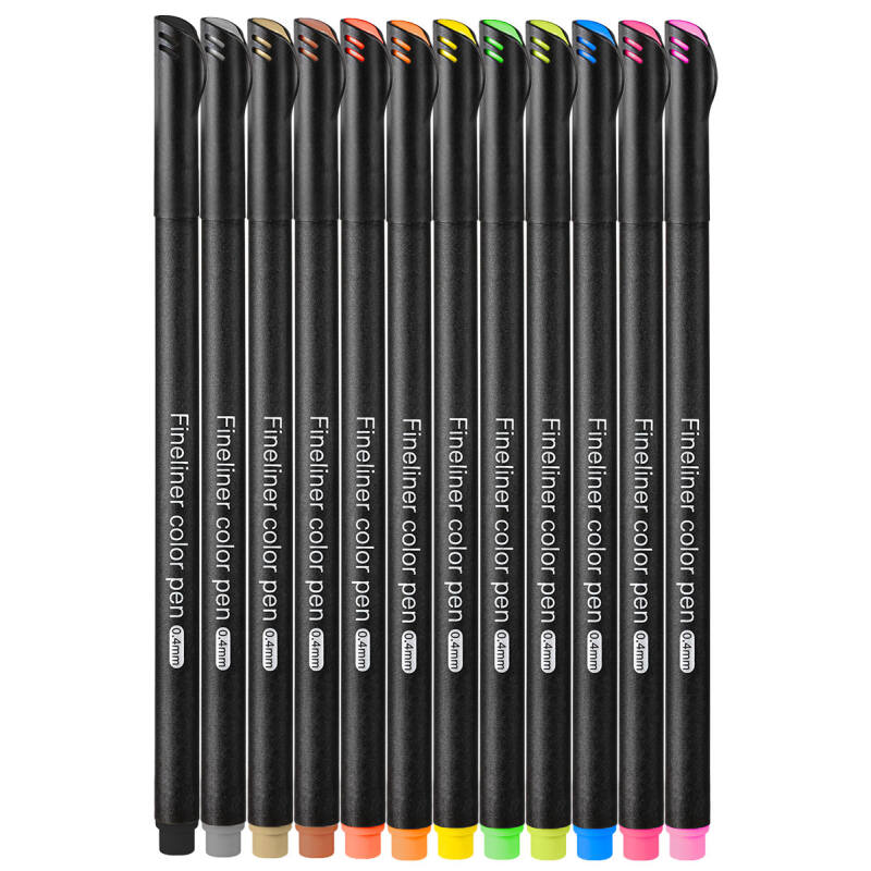 Cienkopisy Fineliner Kreślarski - Zestaw 12 Kolorów 0.4mm - obrazek 3
