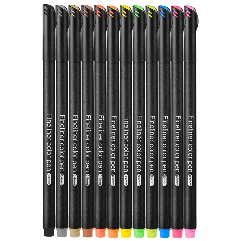 Cienkopisy Fineliner Kreślarski - Zestaw 12 Kolorów 0.4mm - obrazek 3