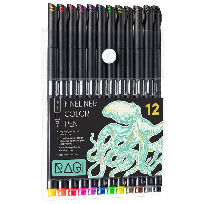 Cienkopisy Fineliner Kreślarski - Zestaw 12 Kolorów 0.4mm - obrazek 5