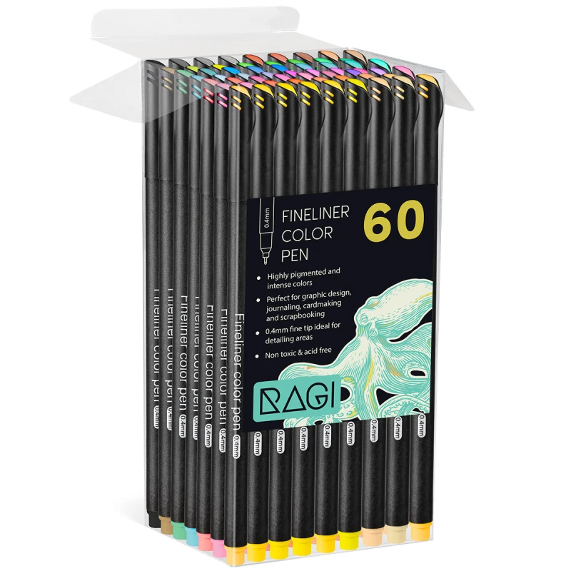 Cienkopisy Fineliner Kreślarski  Zestaw 60 Kolorów 0.4 mm - obrazek 5
