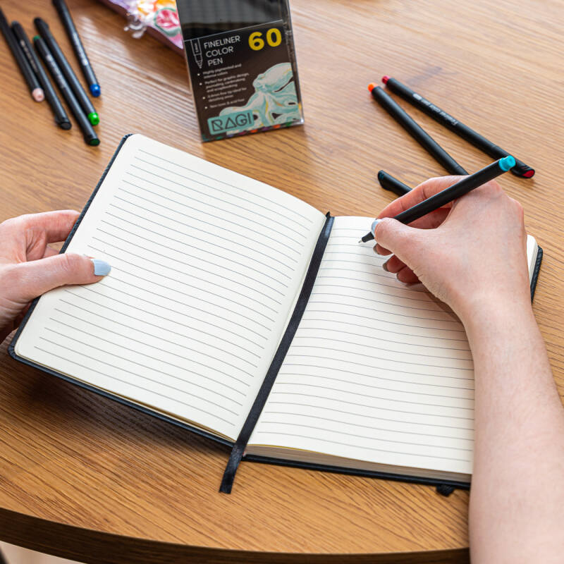 Notatnik A5 Bullet Journal Planner w Linie z Gumką Czarny - obrazek 6