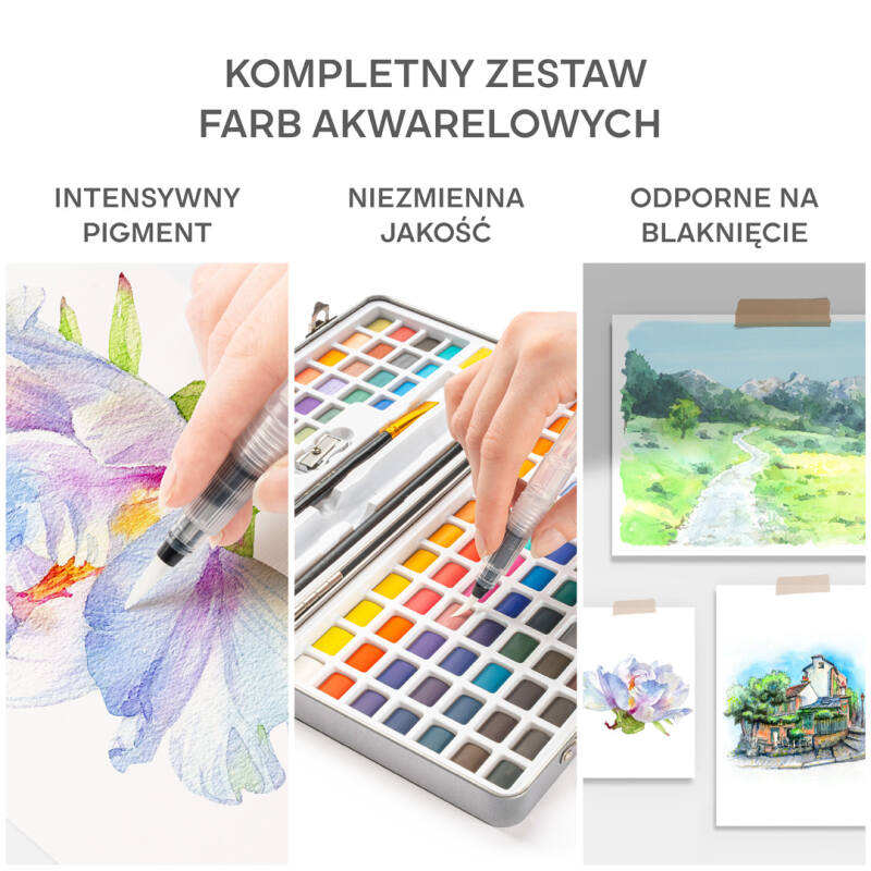 Farby Akwarelowe Akwarele w Kostkach Wodne Zestaw 128 Farb + Pędzle - 135w1 - obrazek 3