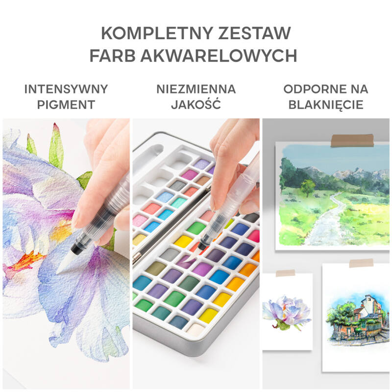 Farby Akwarelowe Akwarele w Kostkach Wodne Zestaw 72 Farb + Pędzel - 74w1 - obrazek 3