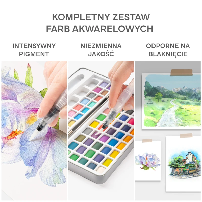 Farby Akwarelowe Akwarele w Kostkach Wodne Zestaw 72 Farb + Pędzel - 74w1 - obrazek 3