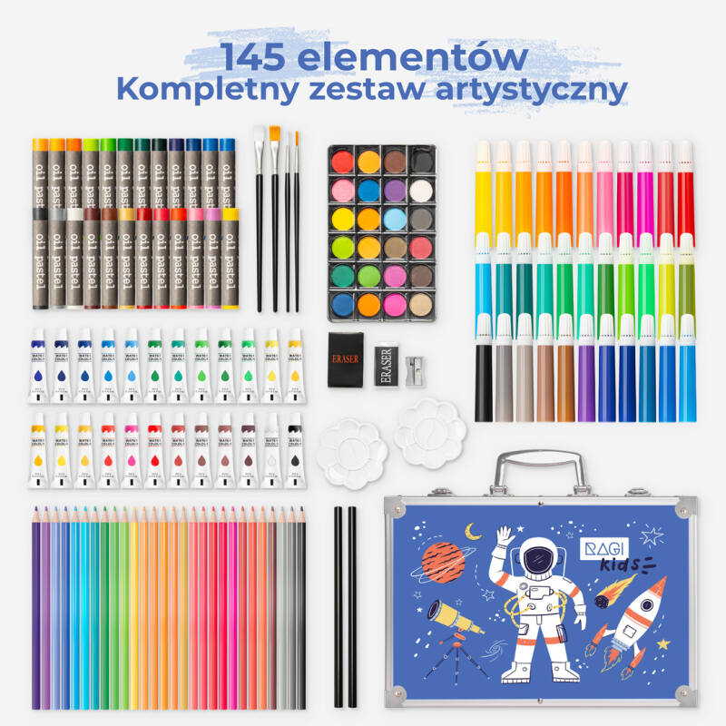 Zestaw Artystyczny dla Dzieci z Motywem Astronauty – 145 elementów - obrazek 3