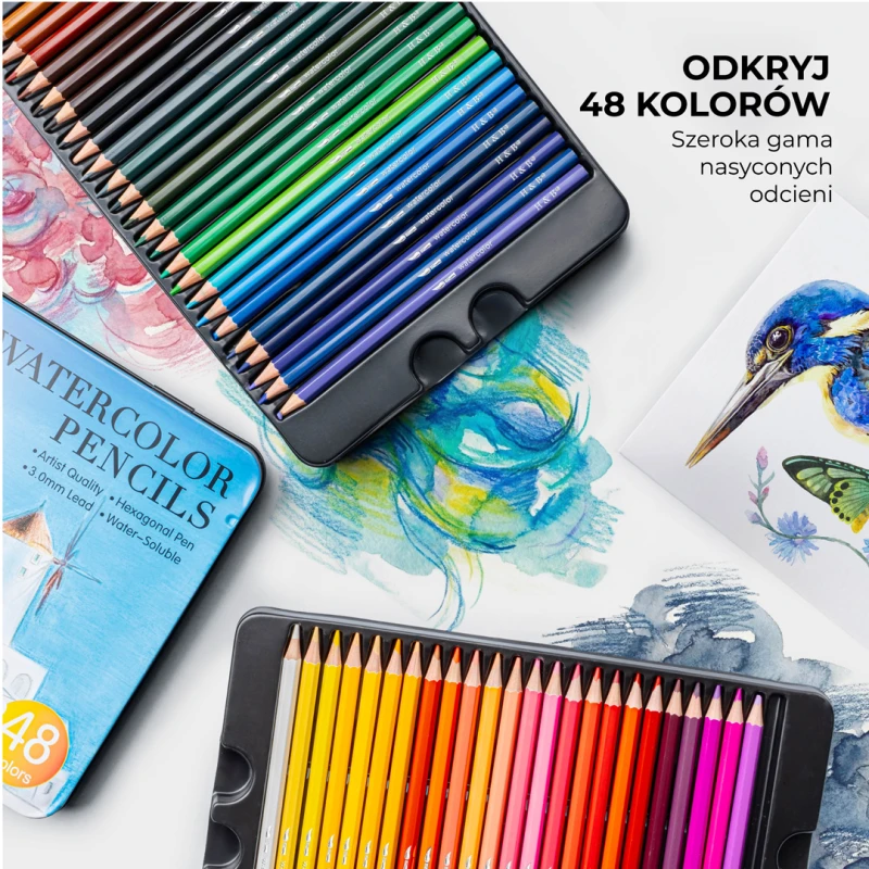 KREDKI AKWARELOWE 48 SZTUK ZESTAW KREDEK PROFESJONALNE KOLOROWE - obrazek 6