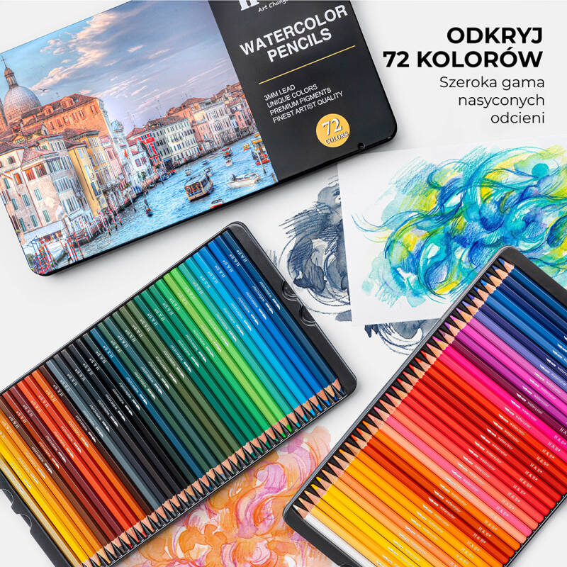 Kredki Akwarelowe Zestaw Kredek 72 Kolorowe Kredki + Pędzel Do Akwareli - obrazek 6