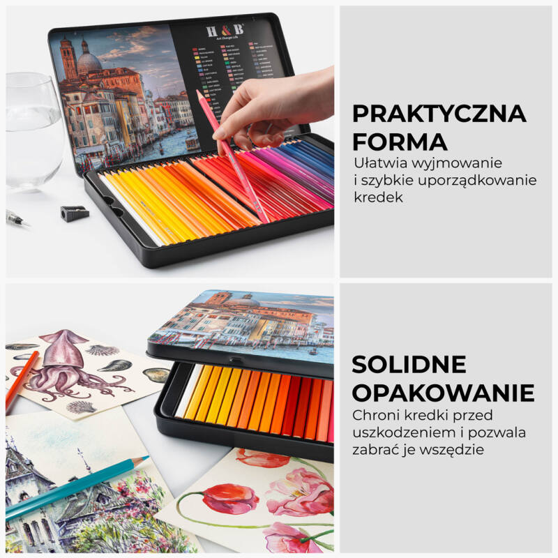 Kredki Akwarelowe Zestaw Kredek 72 Kolorowe Kredki + Pędzel Do Akwareli - obrazek 7