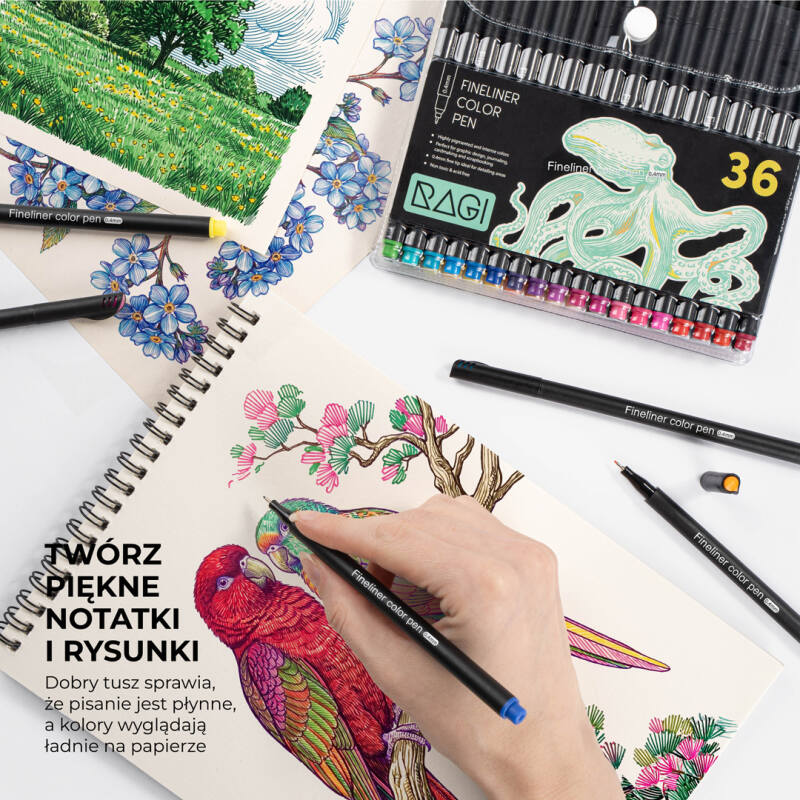 Cienkopisy Fineliner Kreślarski Zestaw 36 Kolorów 0.4mm - obrazek 4