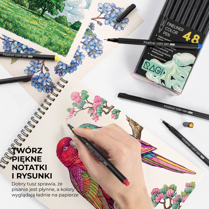 Cienkopisy Fineliner Kreślarski - Zestaw 48 Kolorów 0.4mm - obrazek 4