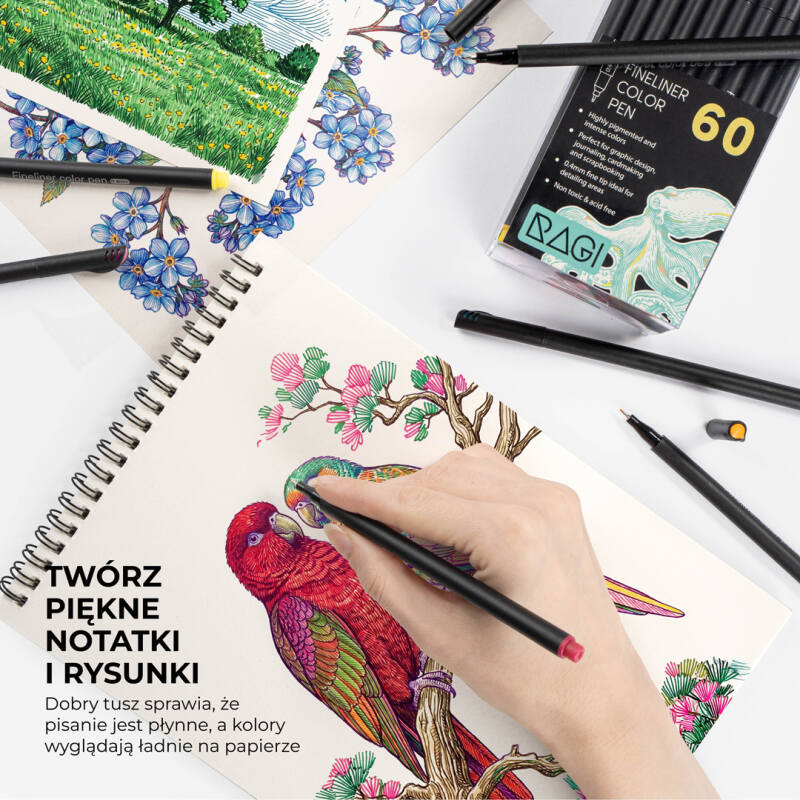 Cienkopisy Fineliner Kreślarski Zestaw 60 Kolorów 0.4 mm - obrazek 4