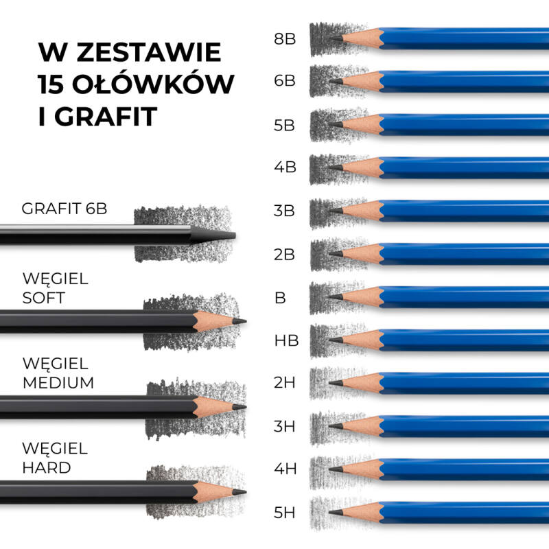 Profesjonalny Zestaw do Rysowania Szkicowania Kredki Artystyczne Ołówki 144 elementów - obrazek 9