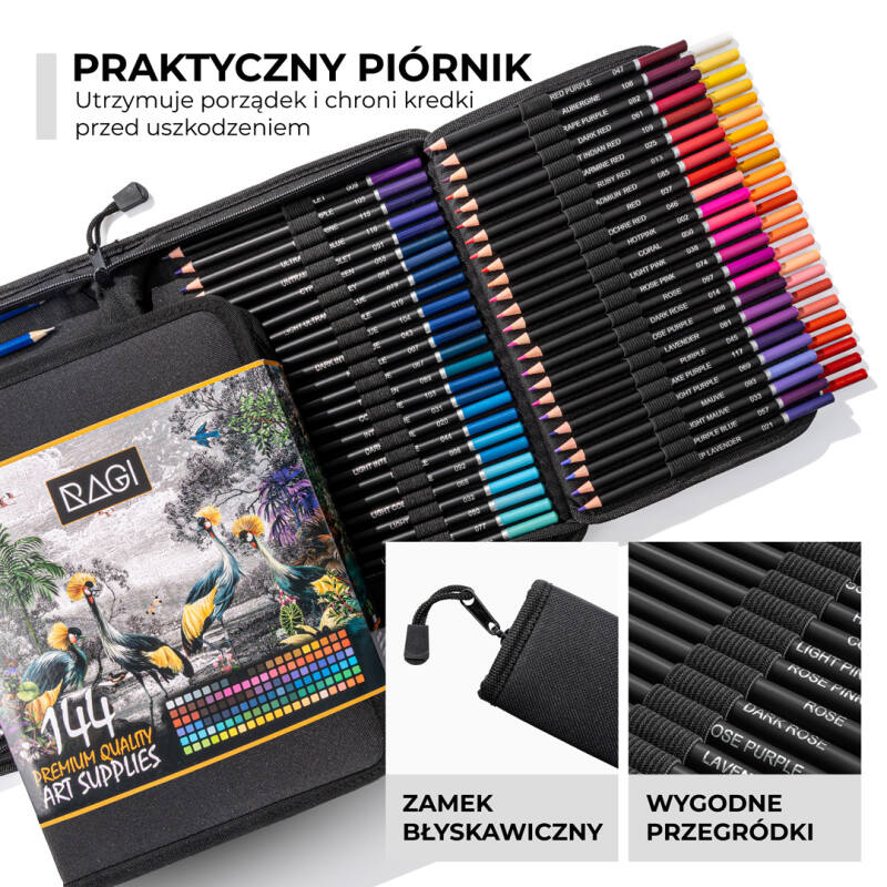 Profesjonalny Zestaw do Rysowania Szkicowania Kredki Artystyczne Ołówki 144 elementów - obrazek 13