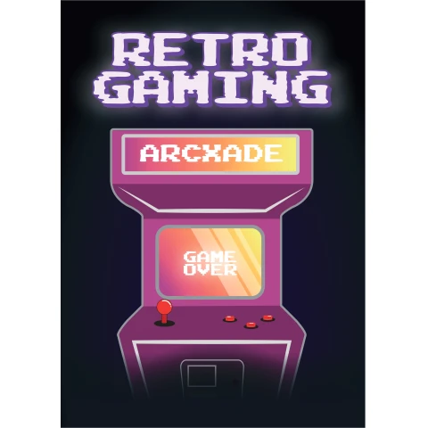Plakat „Retro Gaming” do druku (A3, PDF) – klimatyczny motyw arcade dla fanów gier retro