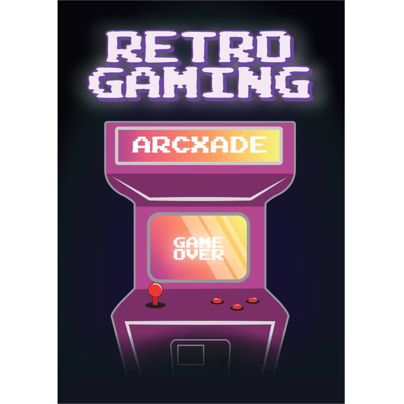 Plakat „Retro Gaming” do druku (A3, PDF) – klimatyczny motyw arcade dla fanów gier retro