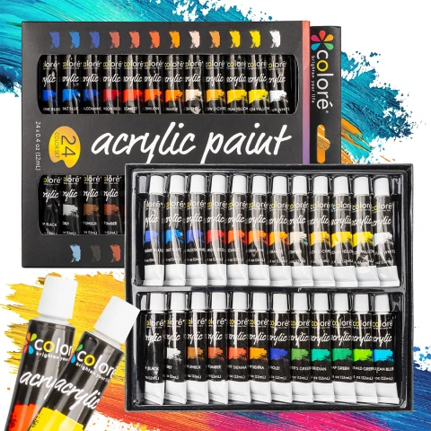Zestaw farb akrylowych 24 kolory × 12 ml w tubkach – do płótna, drewna i ceramiki