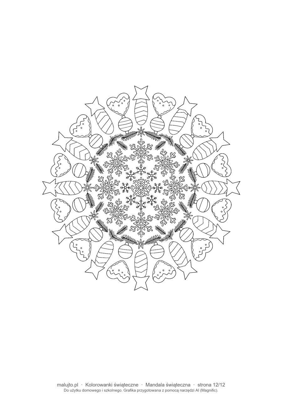 Kolorowanka mandala świąteczna, podgląd strony